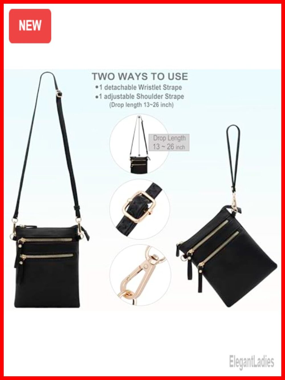 Small Crossbody Bag with Multiple Pockets Detachable Wristlet Faux Leather - Picture 5 of 6